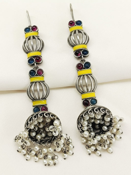 Garbha Multi Colour Oxidized Jhumki