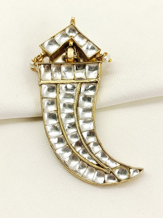 Aryav White Wagh Nakh Kundan Collar Men's Brooch