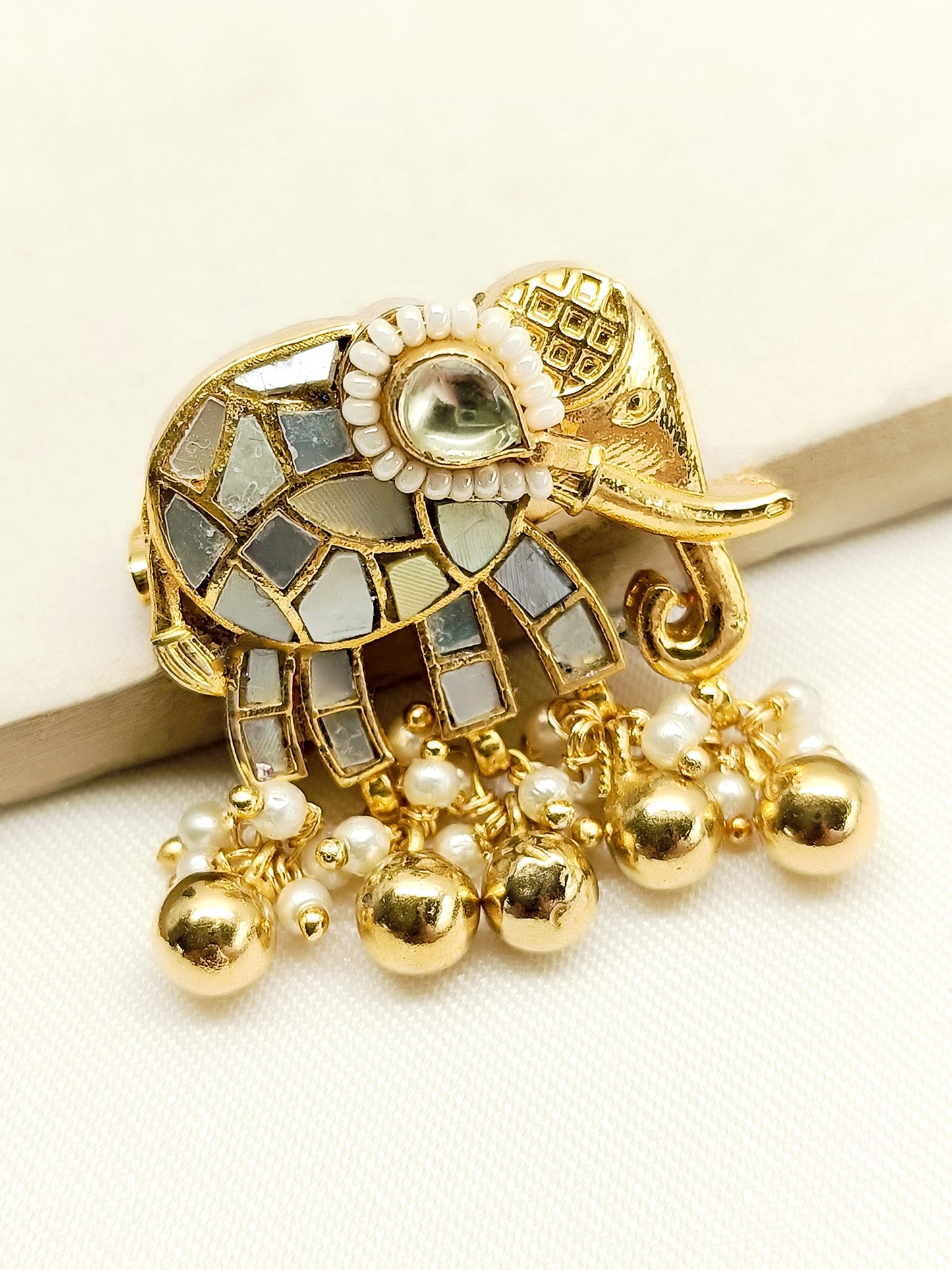 Ditya White Mother Of Pearl Elephant Brooche