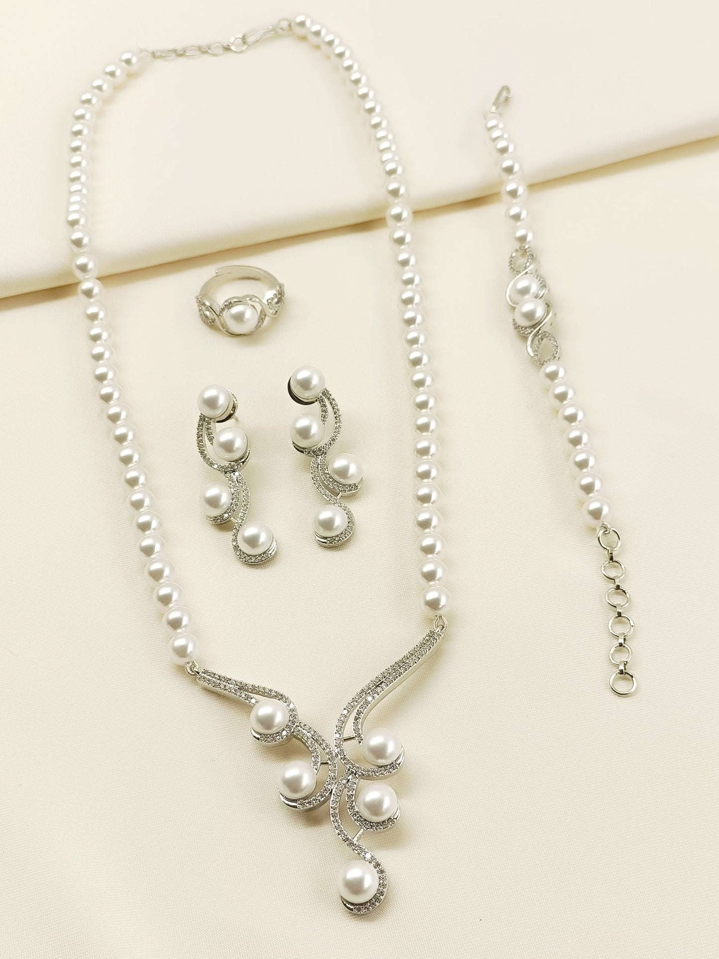 Rashi White Pearl American Diamond Combo Set