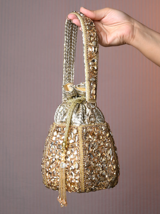 Pranali Golden Diamond Work Potli Bag