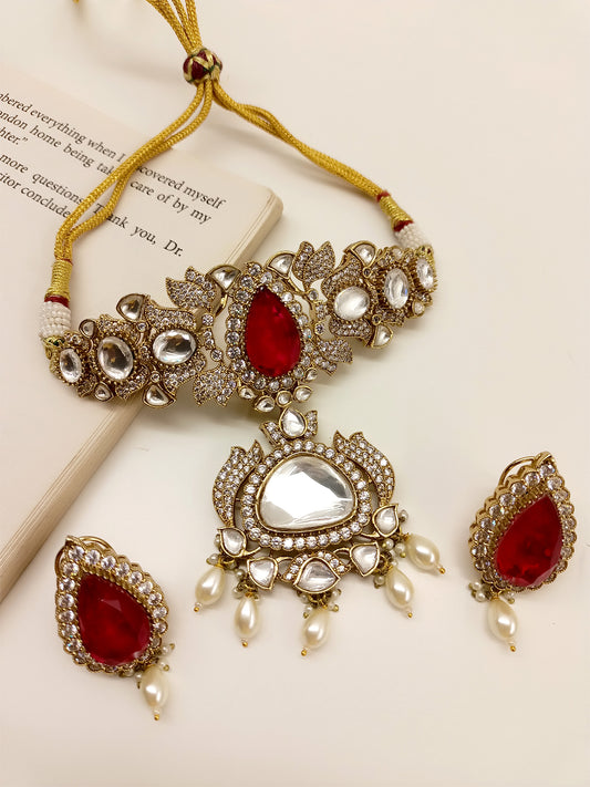 Chandralekha Red Polki Choker Set