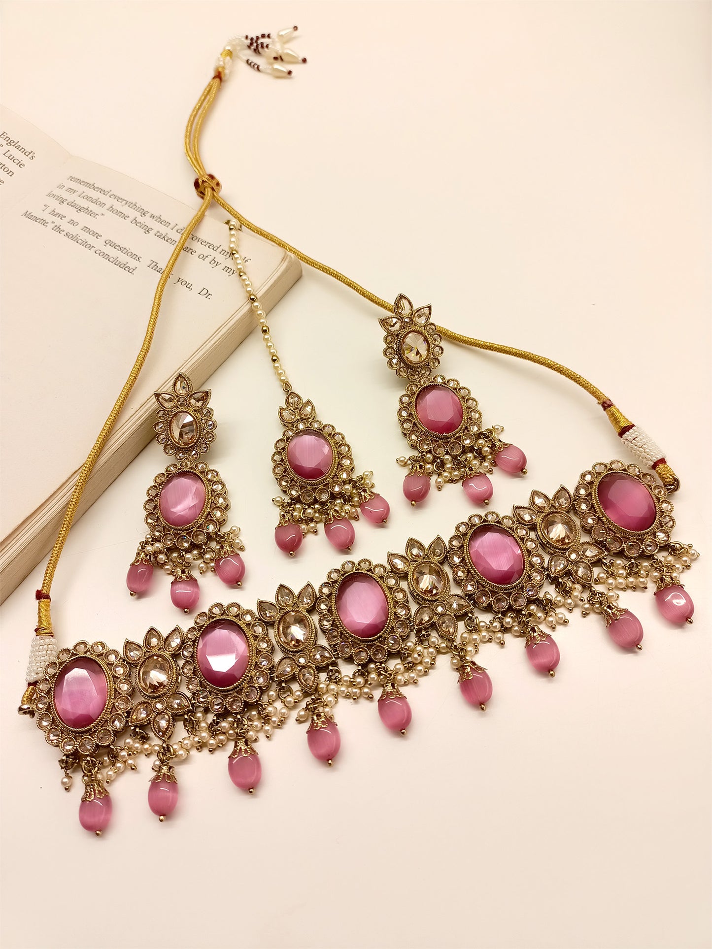 Zeenat Pink Polki Choker Set