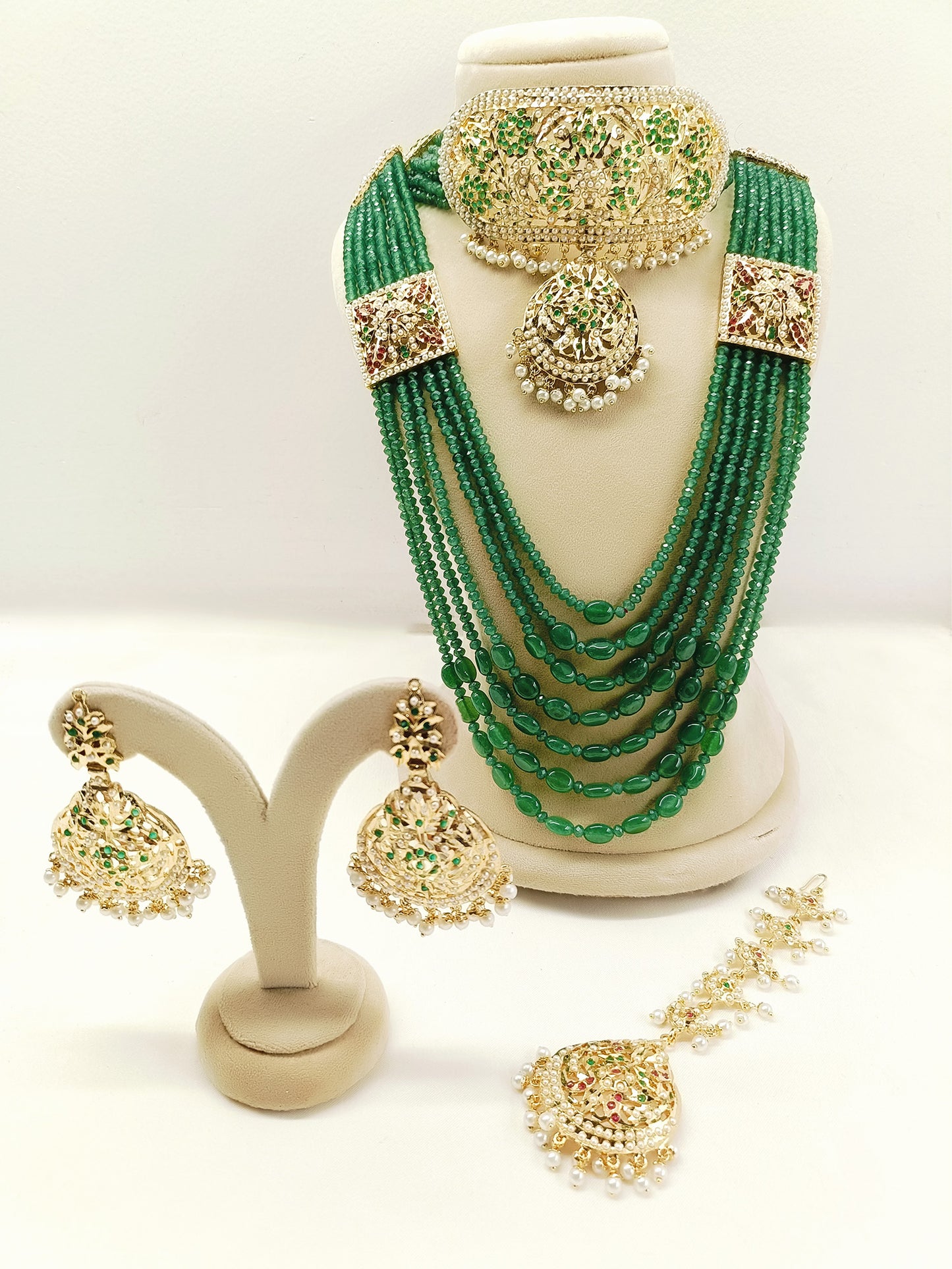 Addarshini Green Jadau Bridal Jewellery Set