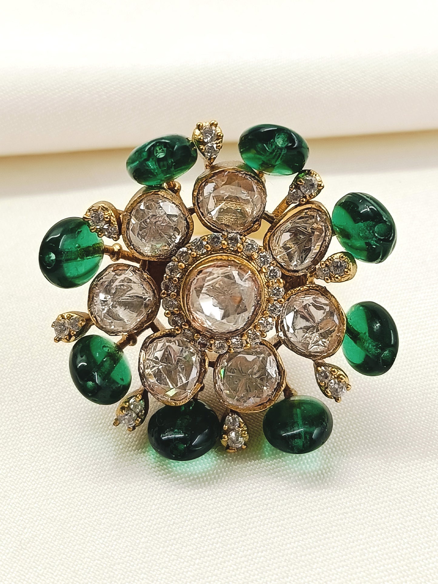 Rakulpreet Green Kundan Finger Ring