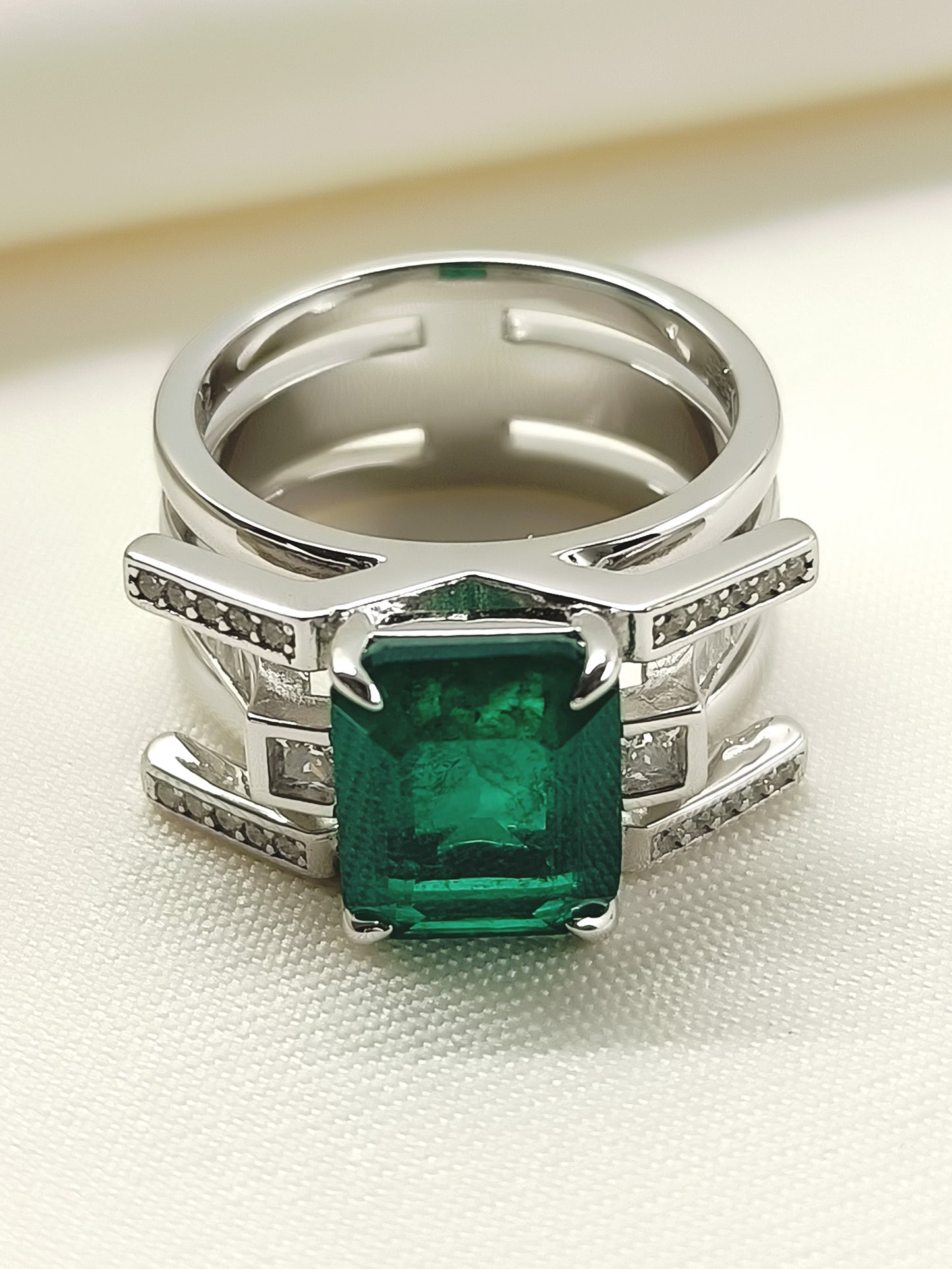 Zunaira Green 92.5 Silver American Diamond Finger Ring