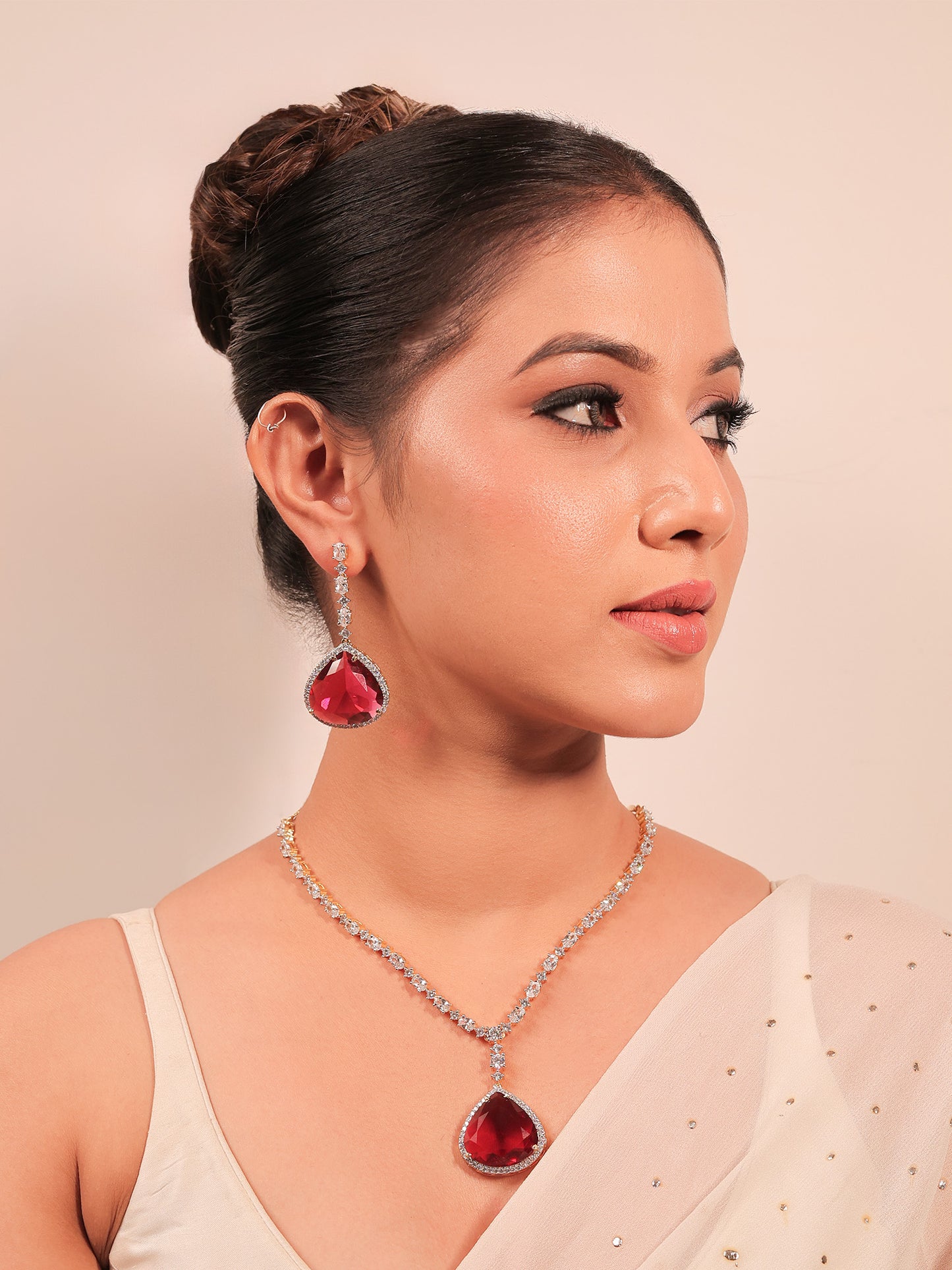 Stella Ruby American Diamond Necklace Set