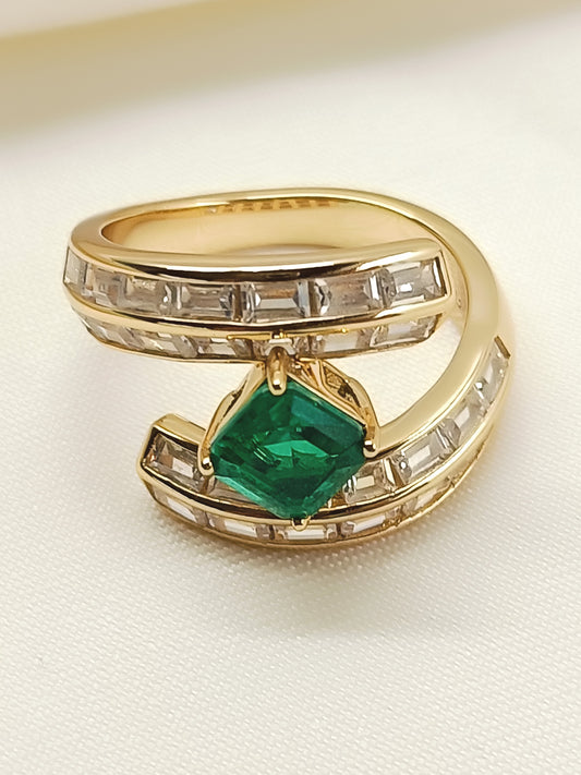 Aria Green 92.5 Silver American Diamond Finger Ring