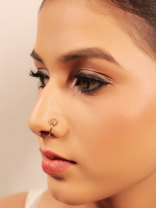 Lakshita Golden American Diamond Pressing Nath