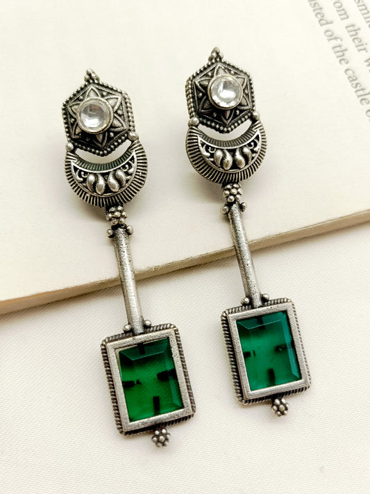 Lavina Green German Silver Oxidized Earrings