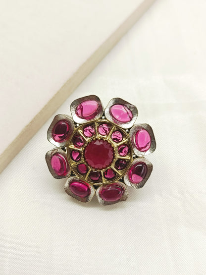 Ojashwini Rose Pink Oxidized Finger Ring
