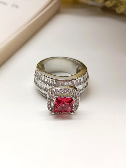 Jashn Ruby American Diamond Finger Ring