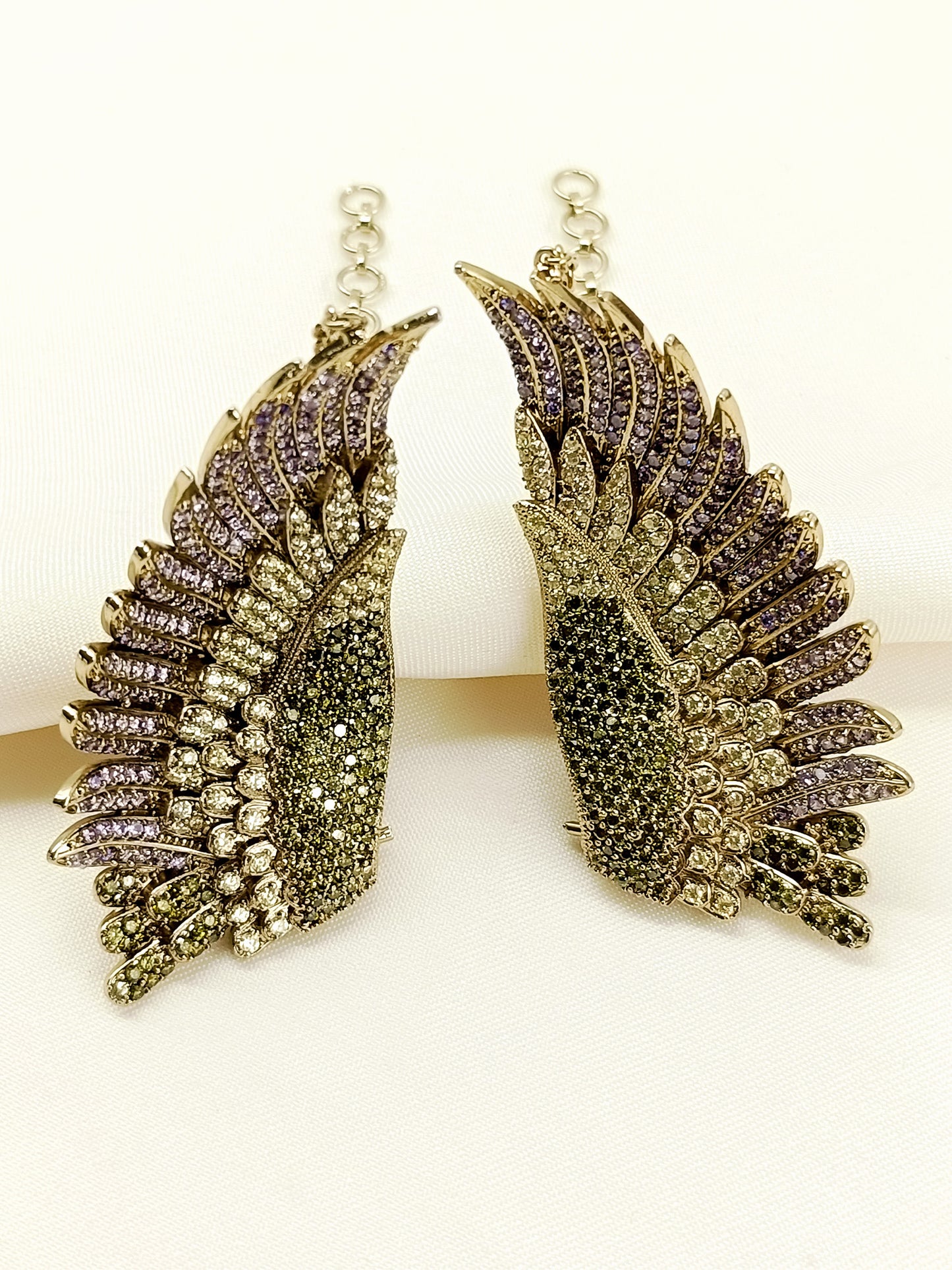 Ruqayyah Purple Stone Studded Angel Wing Victorian Earrings