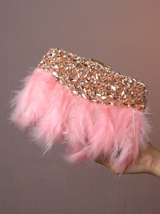 Camilla Rose Gold Feather Evening Clutch