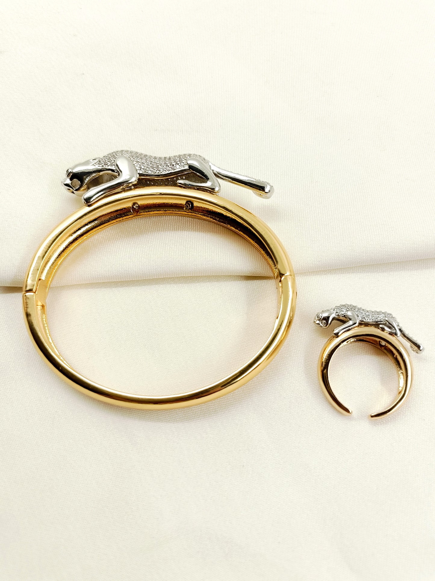 Ikshit Golden Leopard Men's Bracelet Ring Combo