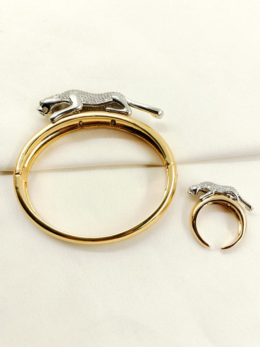 Ikshit Golden Leopard Men's Bracelet Ring Combo
