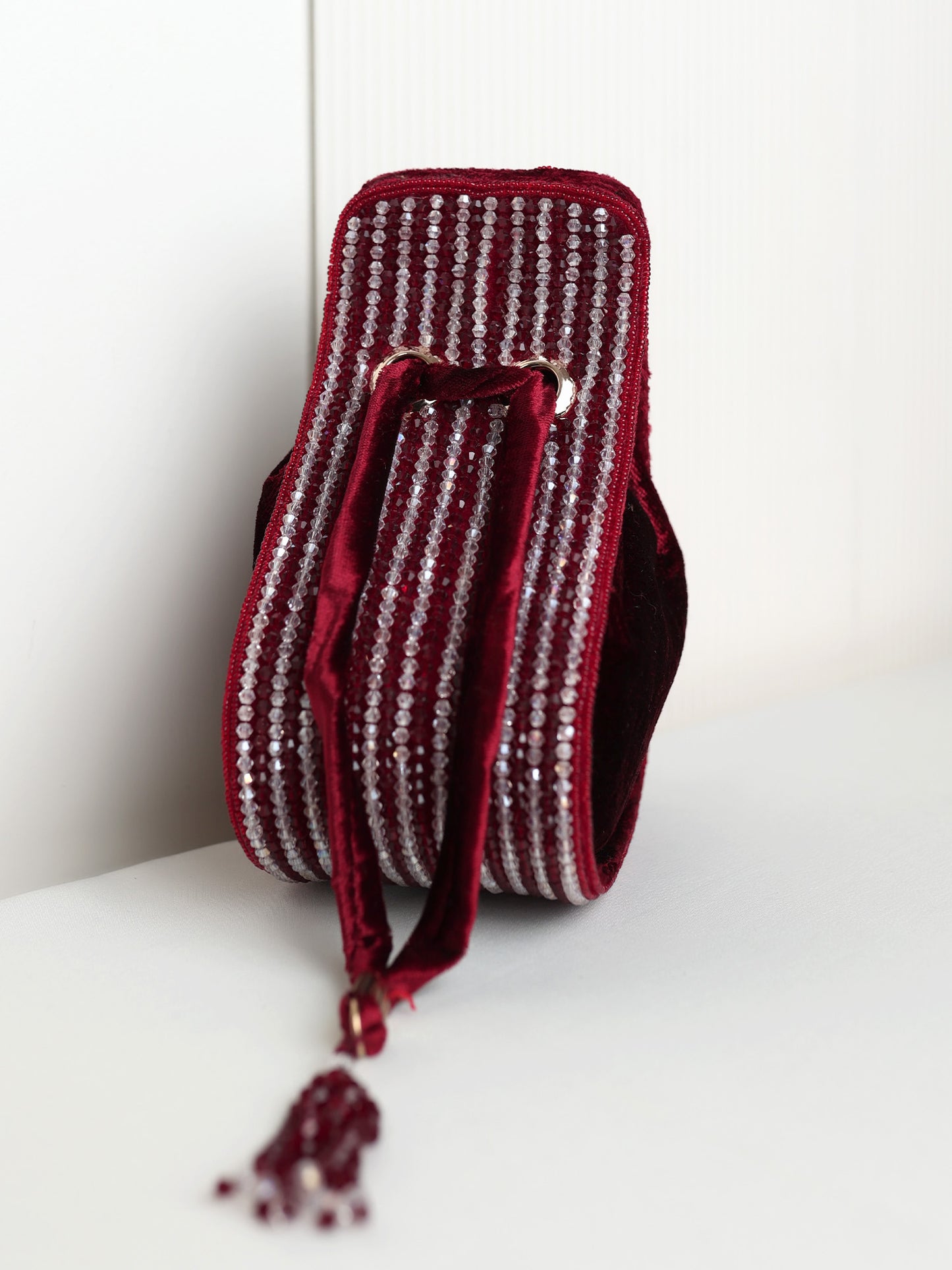Smita Maroon Silver Beaded Potli Bag