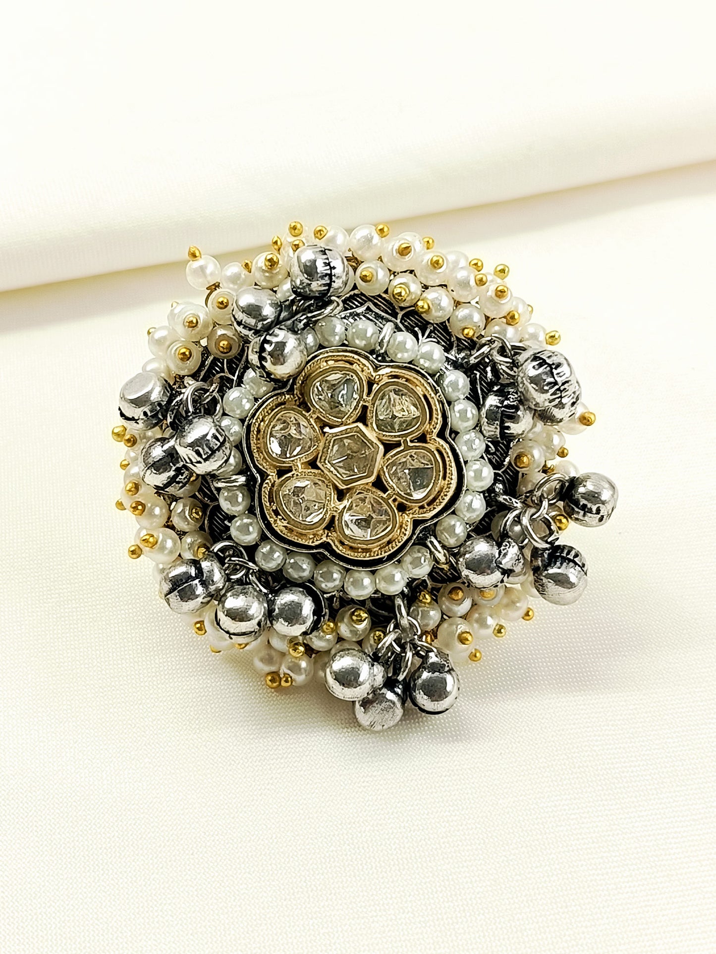 Nishka White Oxidized Finger Ring