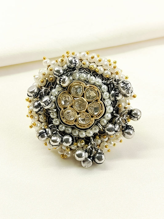 Nishka White Oxidized Finger Ring