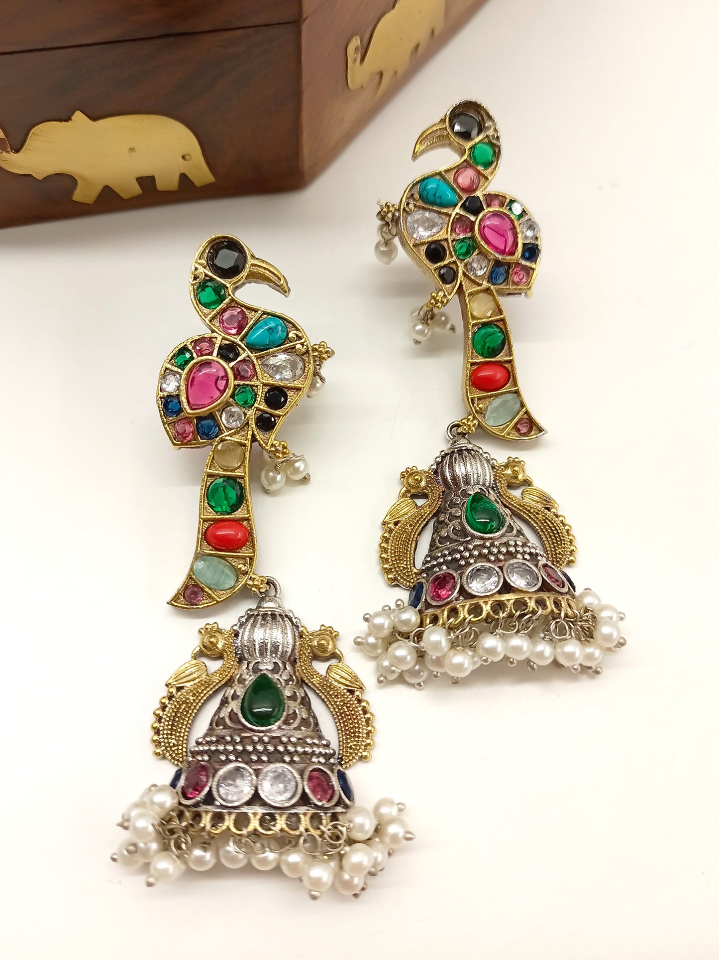 Namya Multi Colour Peacock Oxidized Earrings