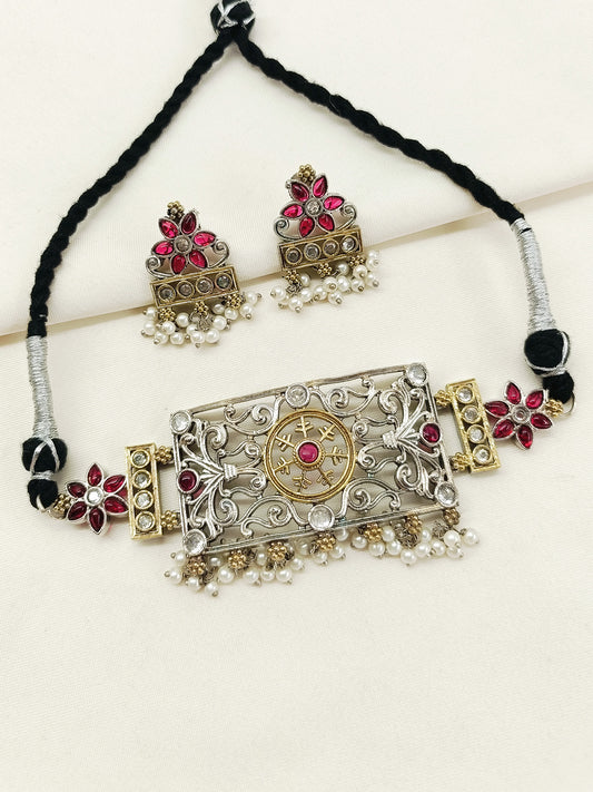 Rima Ruby Oxidized Choker Set