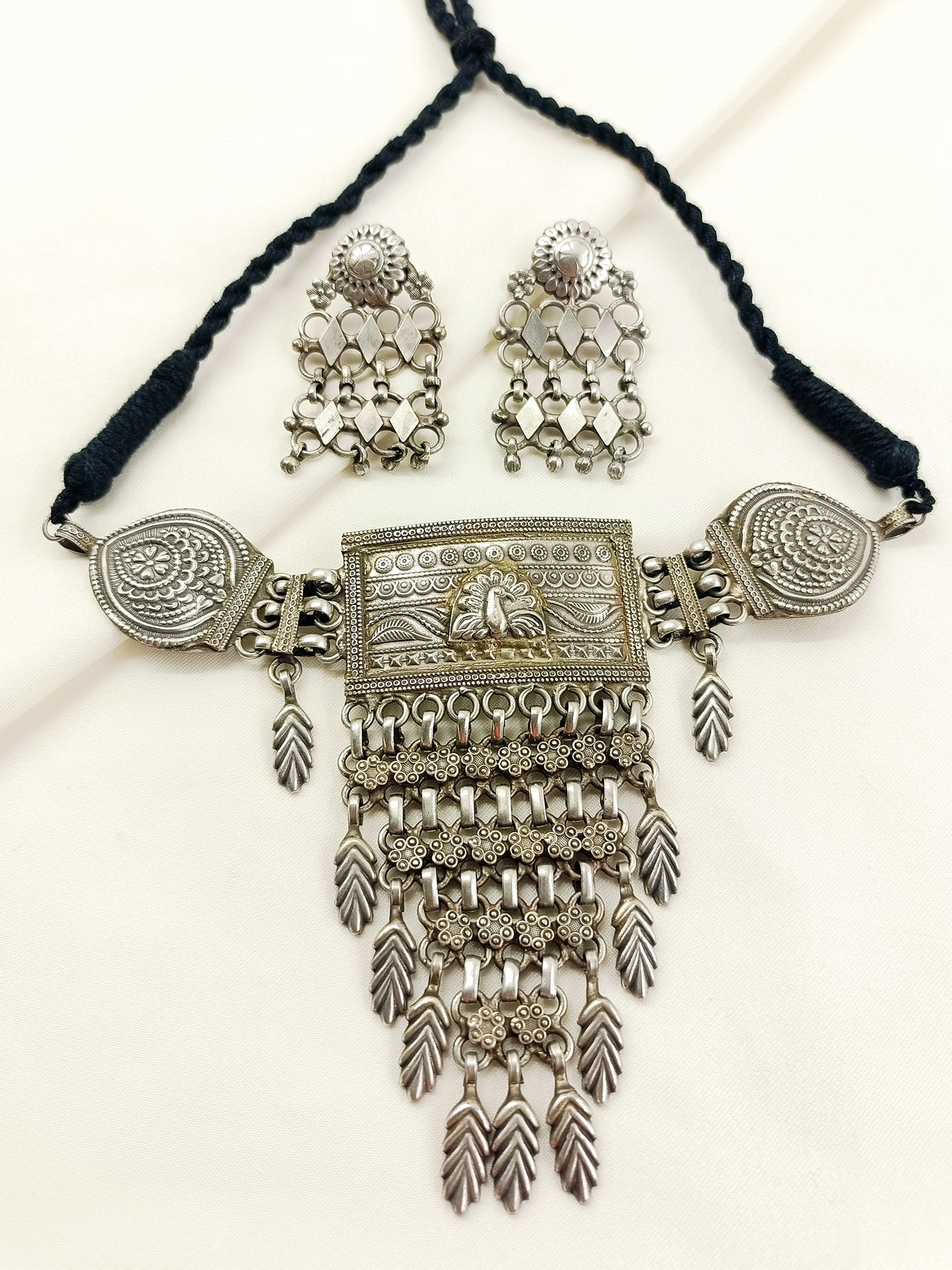 Beverly Plain Oxidized Peacock Choker Set
