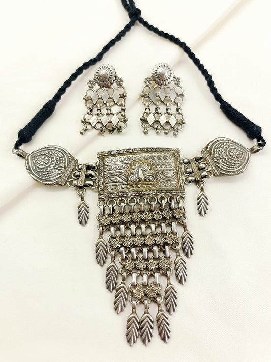 Beverly Plain Oxidized Peacock Choker Set