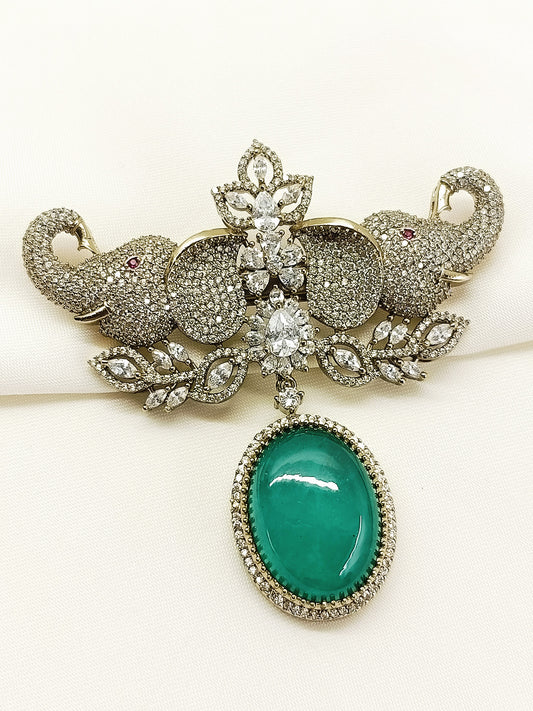 Anay Green Elephant Brooch