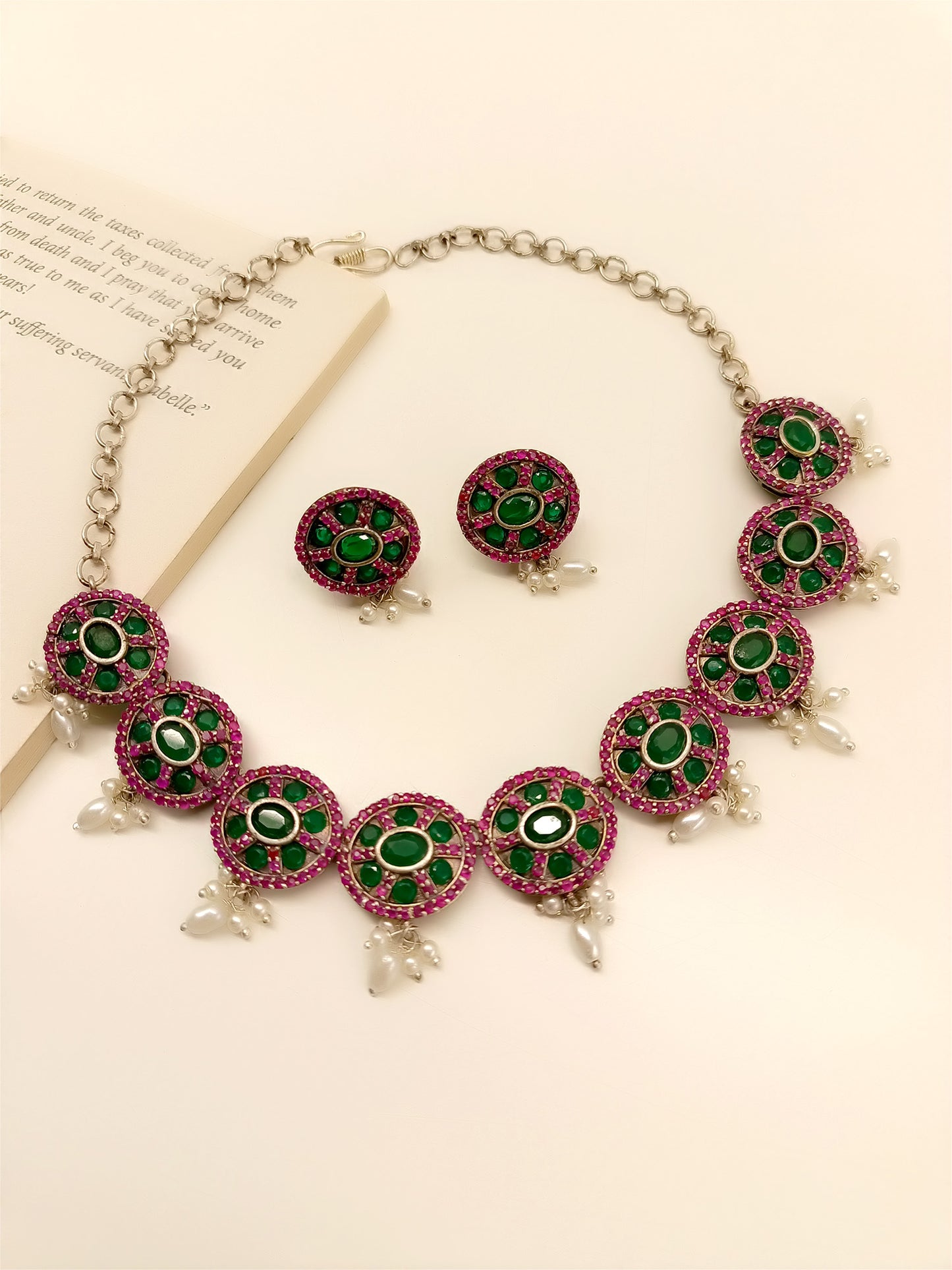 Naysa R & G Oxidized Necklace Set
