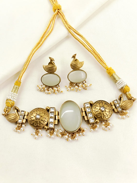 Pratha White Oxidized Choker Set