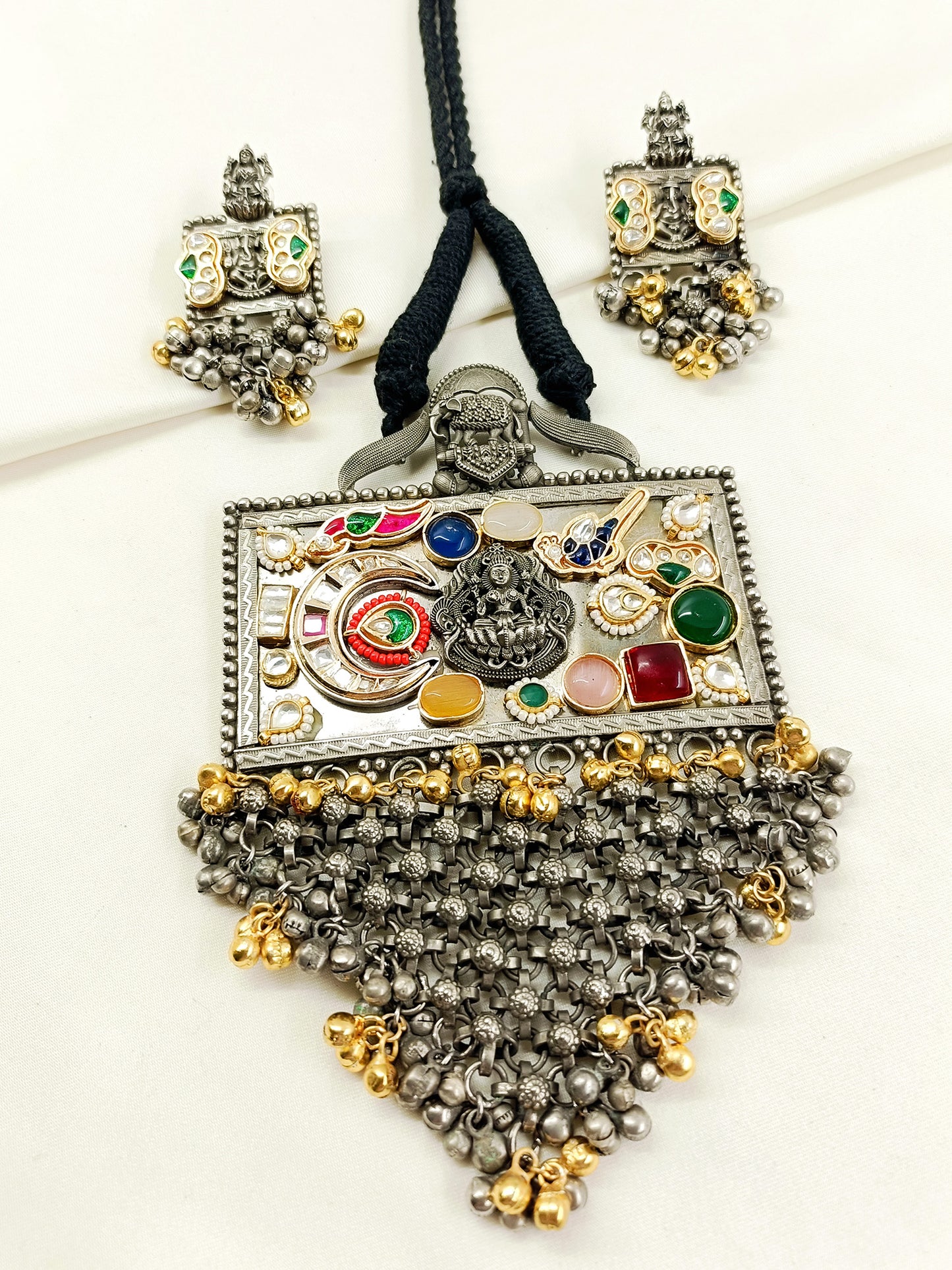 Bhanushri Multi Colour Oxidized Necklace Set