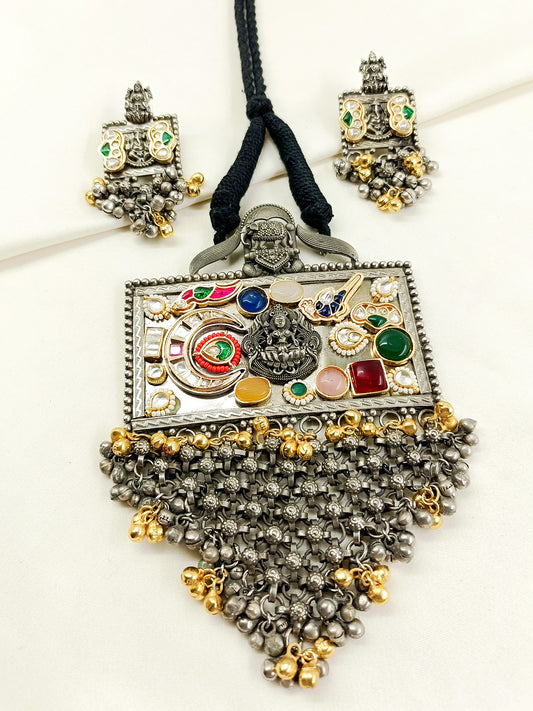 Bhanushri Multi Colour Oxidized Necklace Set