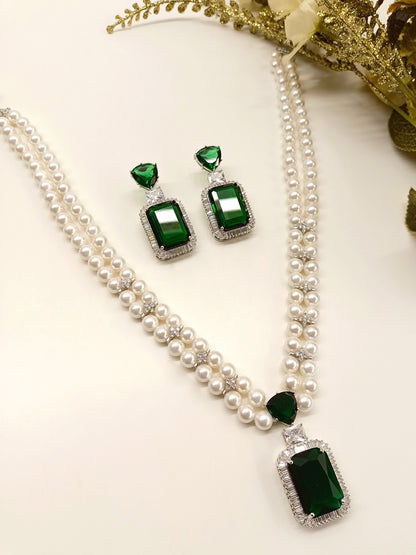 Nandini Emerald American Diamond Necklace Set
