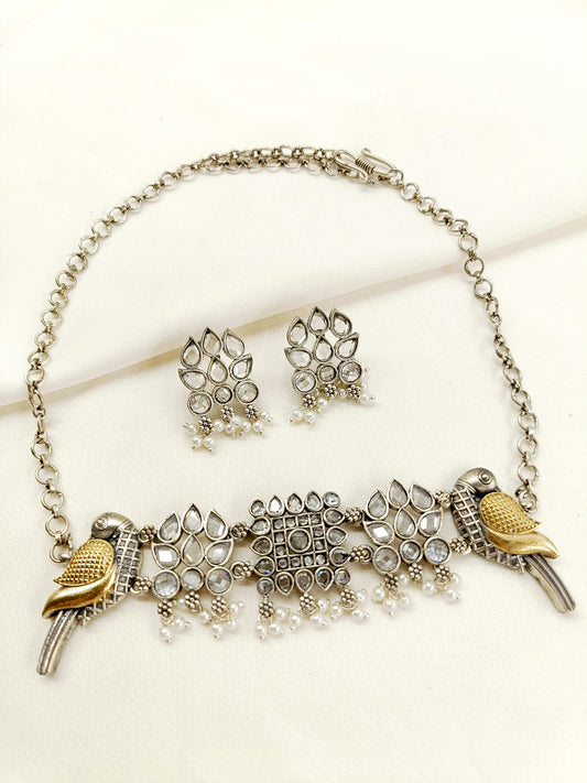 Becky White Peacock Oxidized Choker Set