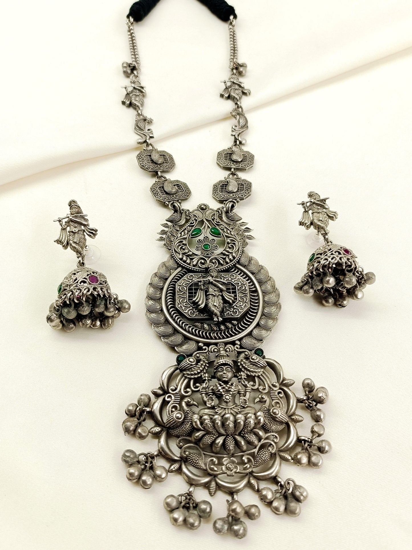 Tanvika Green Oxidized Necklace Set