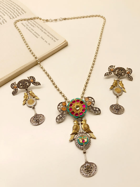 Akansha Multi Colour Long Oxidized Pendant Set