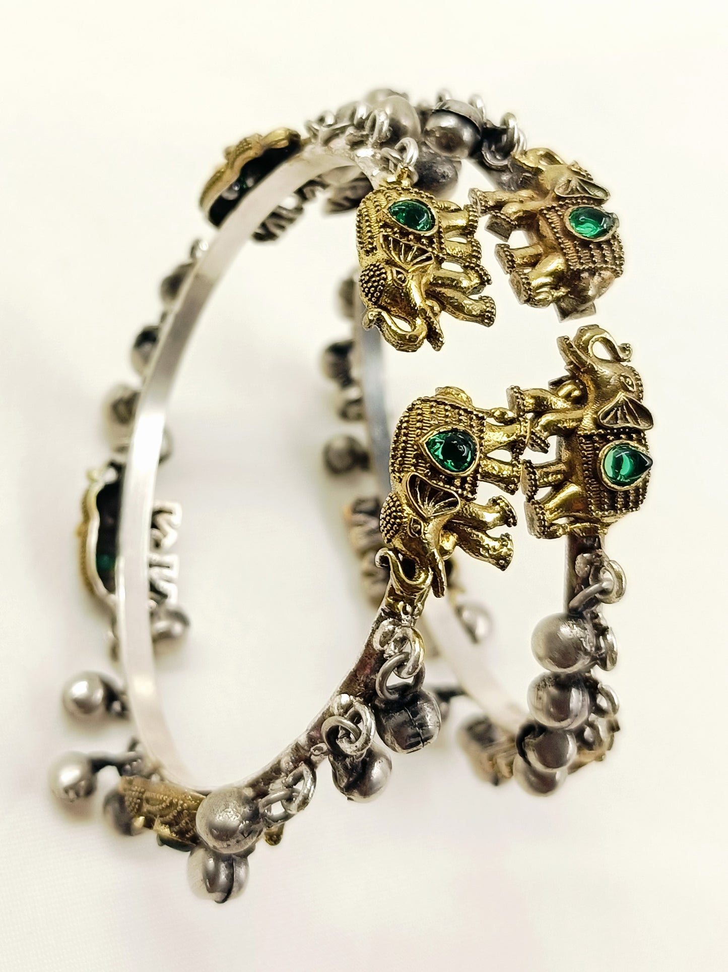 Aarya Green Gajraj Ghungroo Oxidized Bangles