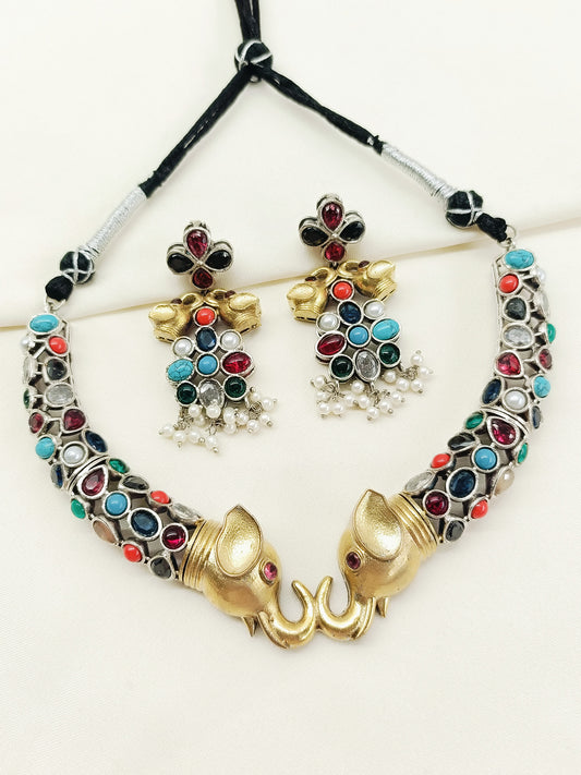 Ayanna Multi Colour Oxidized Choker Set