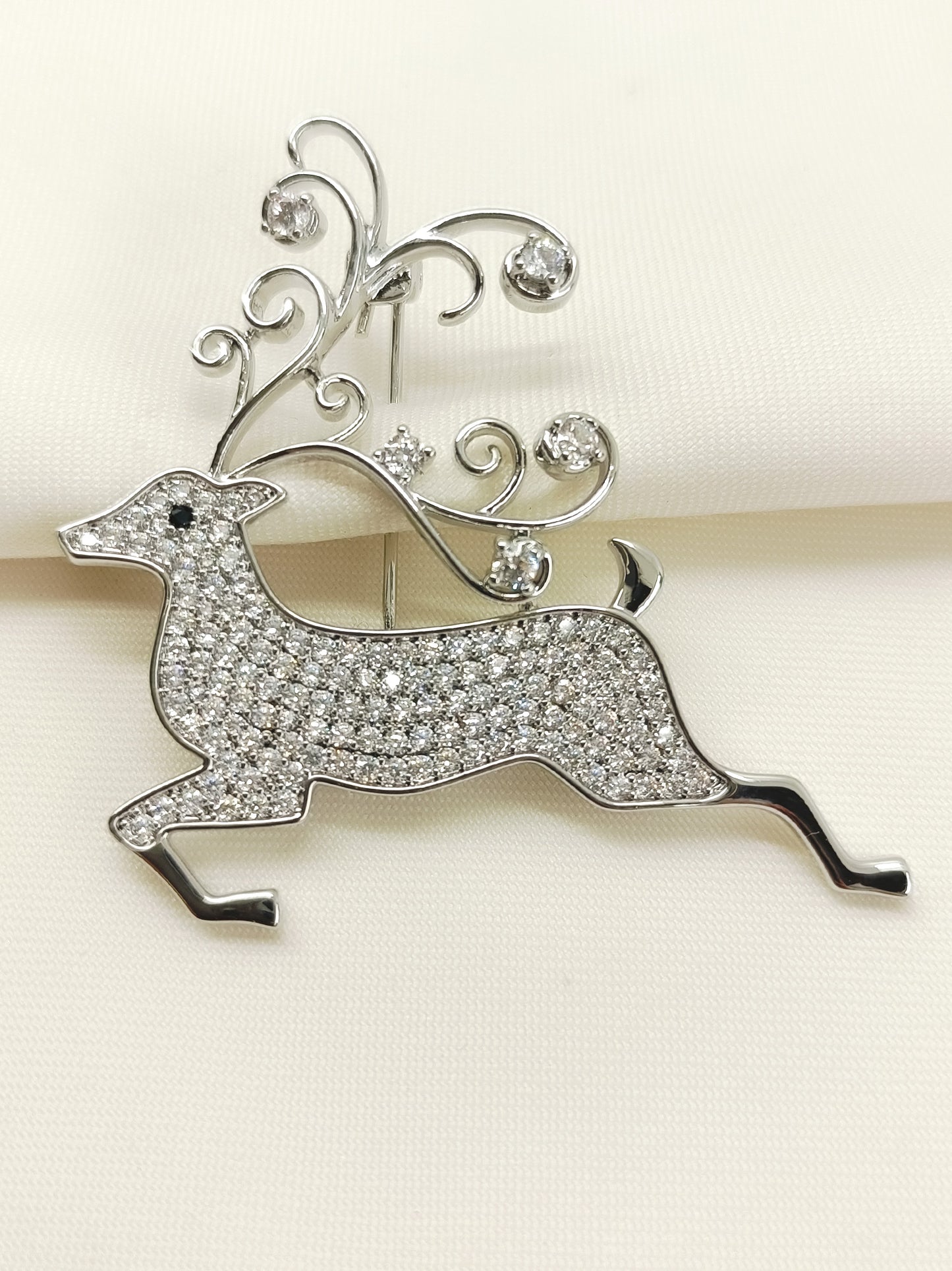 Mini Silver Reindeer Brooch