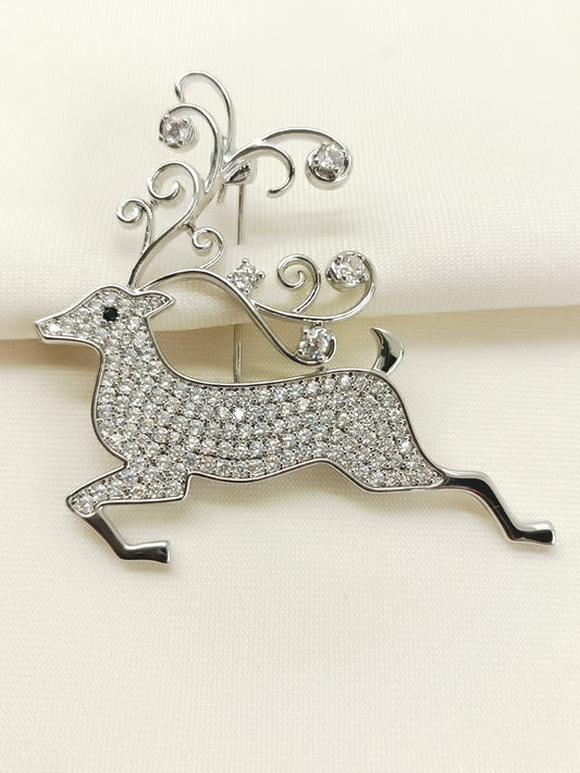 Mini Silver Reindeer Brooch