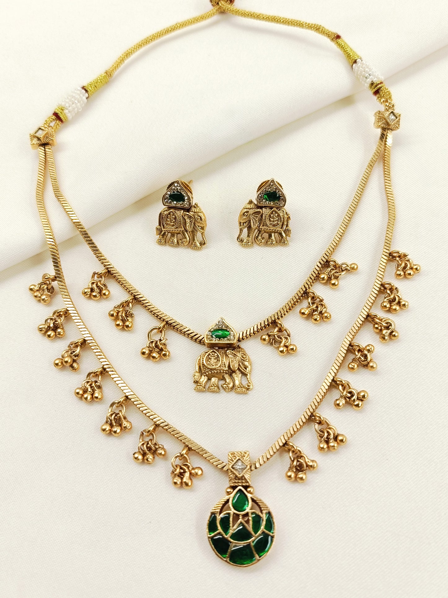 Vaanya Green Antique Doubled Layer Necklace Set