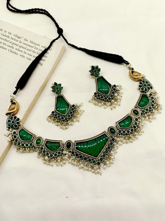 Brenda Green Peacock Oxidized Necklace Set