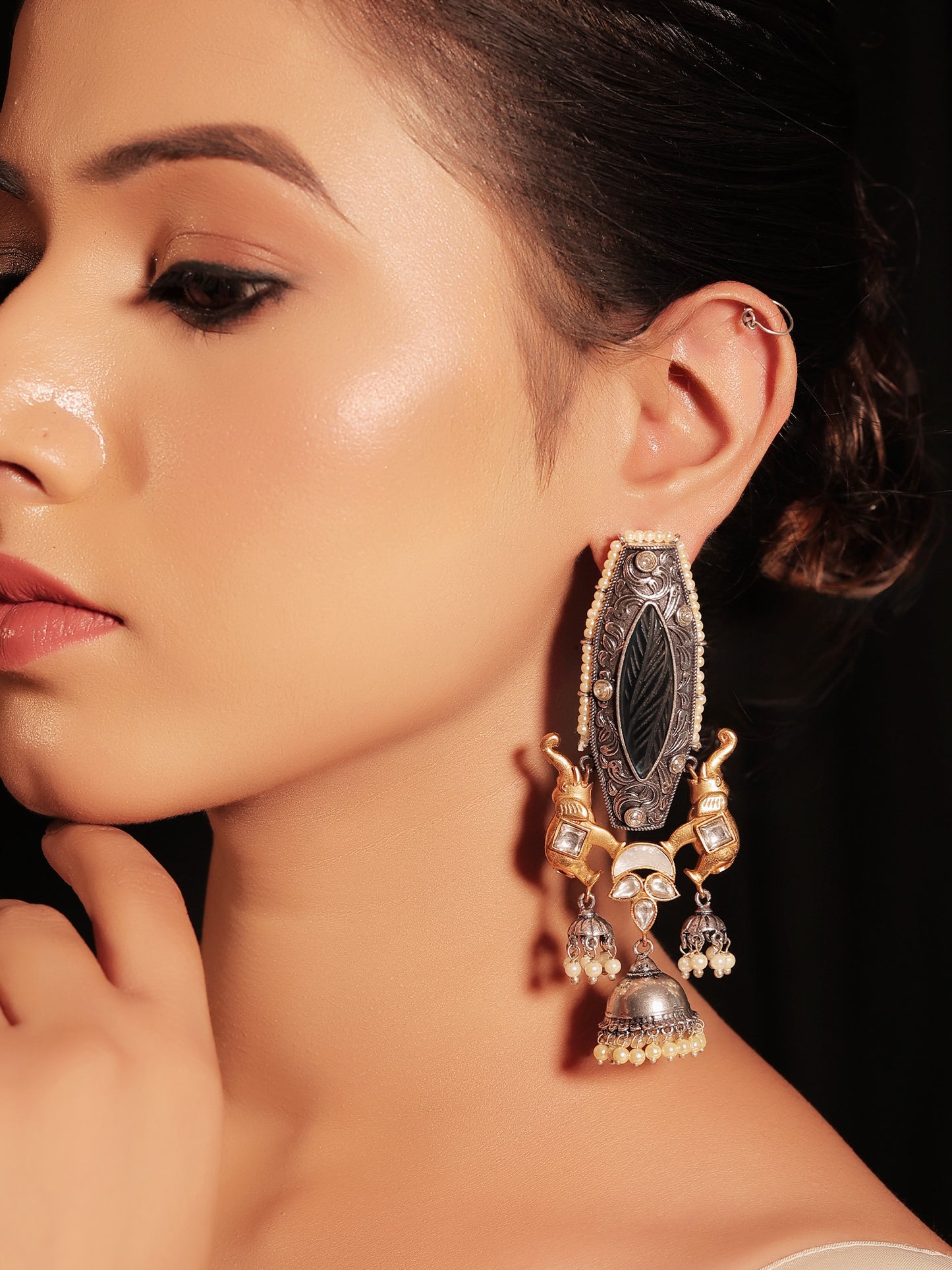 Aashna Navy Blue Two Tone Polish Boutique Earrings