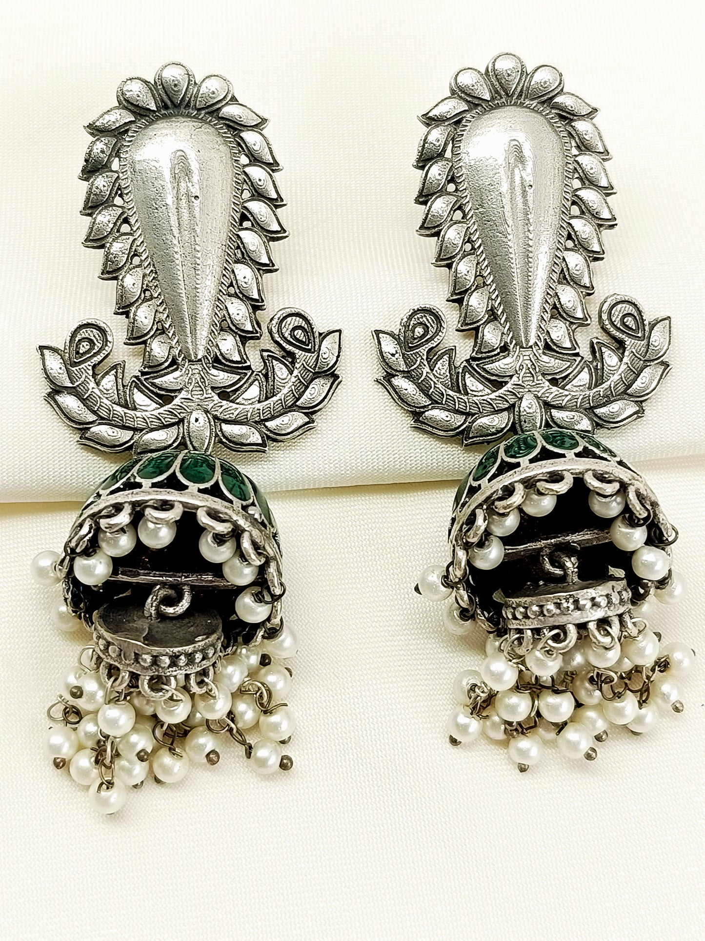 Dhawni Green Oxidized Jhumki