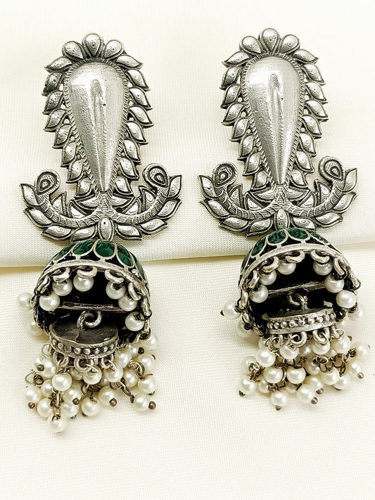 Dhawni Green Oxidized Jhumki