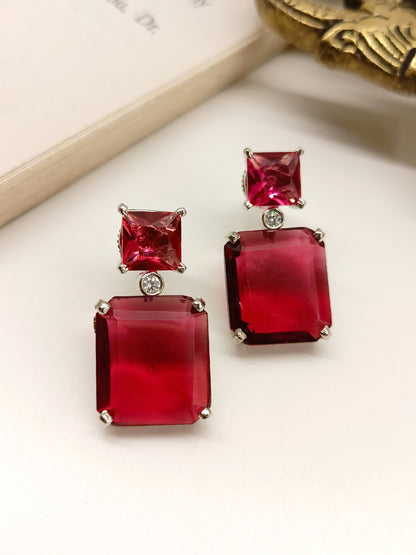 Sharvi Maroon American Diamond Earrings