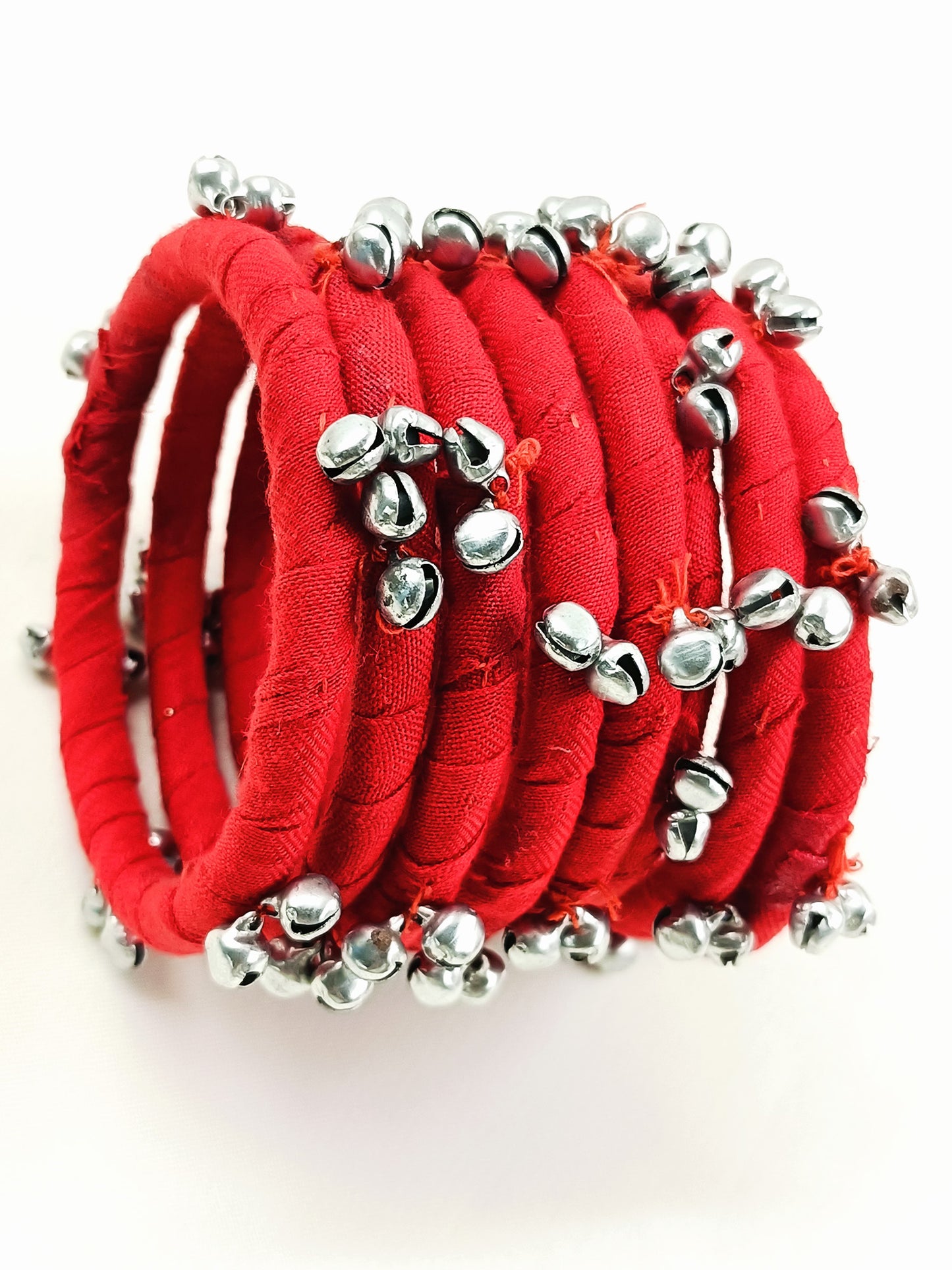 Samanvita Red Fabric Bangles with Ghungroo