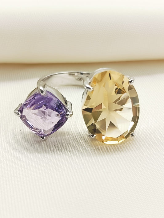 Pragti Multi Colour 92.5 Silver Amethyst Stone Finger Ring
