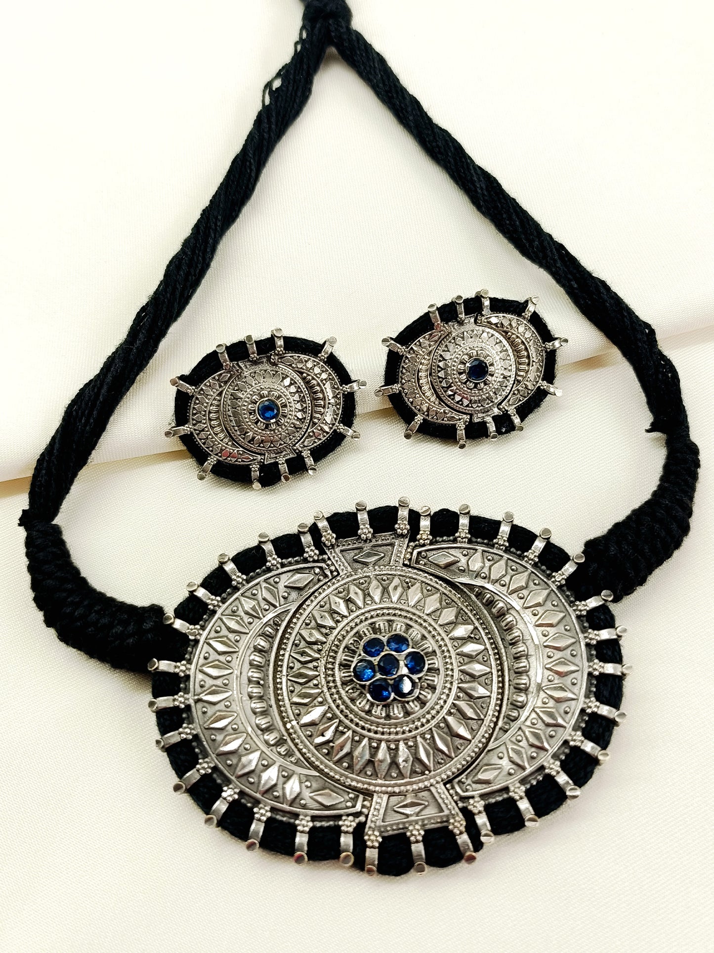 Anukampa Navy Blue Oxidized Choker Set