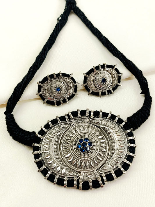 Anukampa Navy Blue Oxidized Choker Set